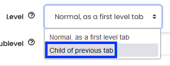 Moodle - Onetopic Sections - Level - Child of previous tab